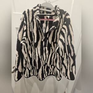 Terra & Sky 1X Zebra Print Sherpa Fleece Snap Pullover Women’s Plus 16W–18W